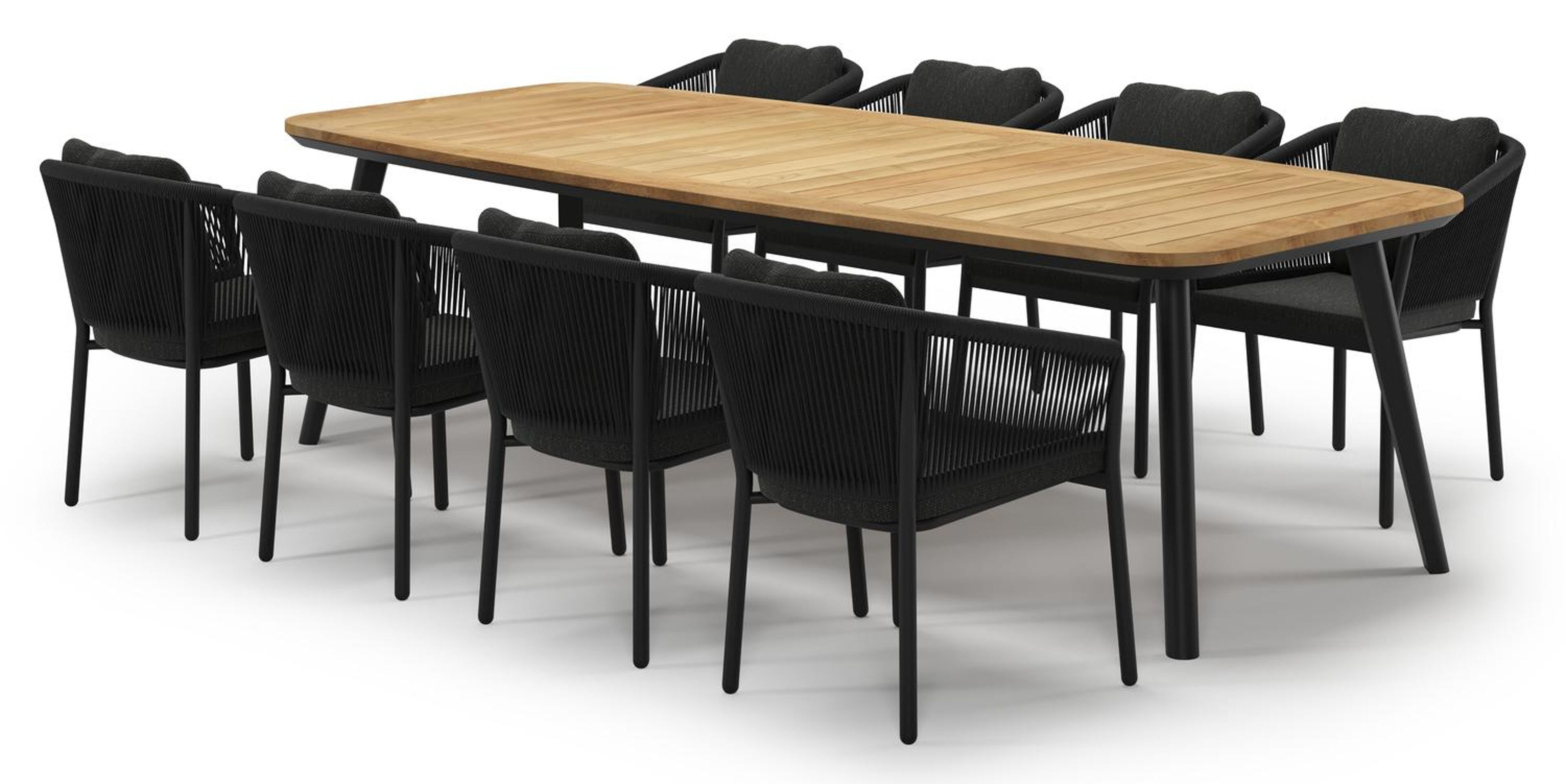 Ensemble de jardin Mosa en aluminium noir et sintered stone natural finish avec 8 chaises de jardin Gerona