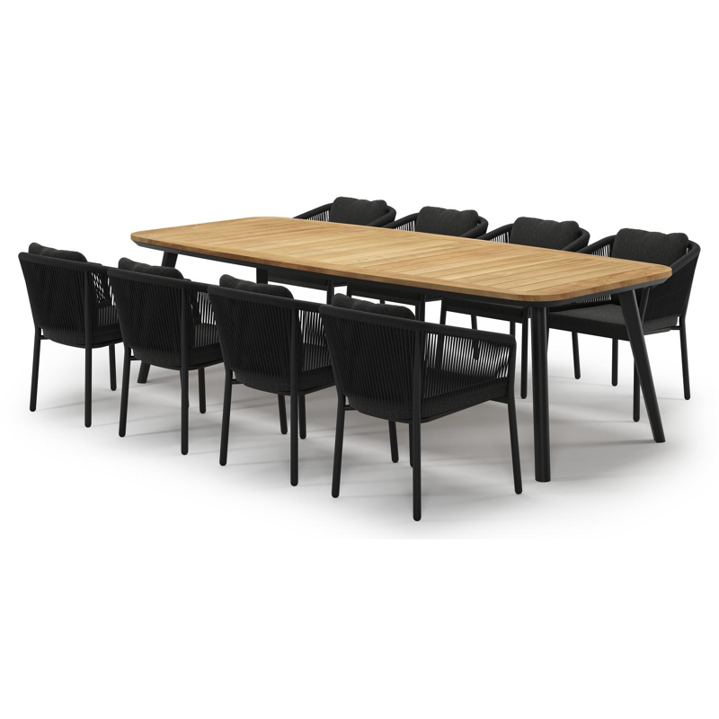 Ensemble de jardin Mosa en aluminium noir et sintered stone natural finish avec 8 chaises de jardin Gerona