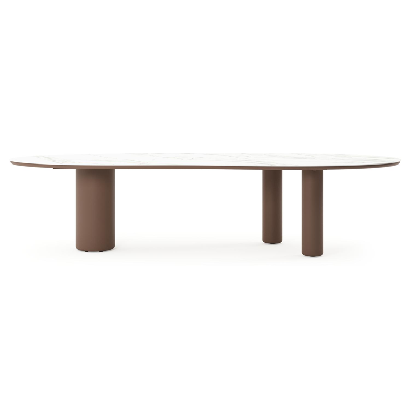 Amico tuintafel organisch in taupe aluminium en volkeramiek Calacatta - L 320 x B 120 x H 73.5 cm