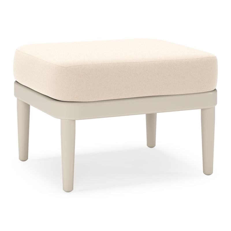 Orso poef in beige aluminium met Natte Linen Chalk all weather sunbrella® luxe kussen