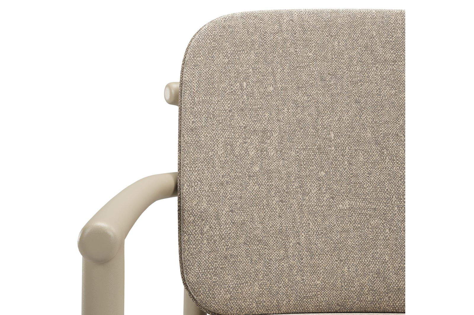 Bono stapelbare tuinstoel in beige aluminium met stoelkussen in All Weather Sunbrella® Luxe Chartres Pewter