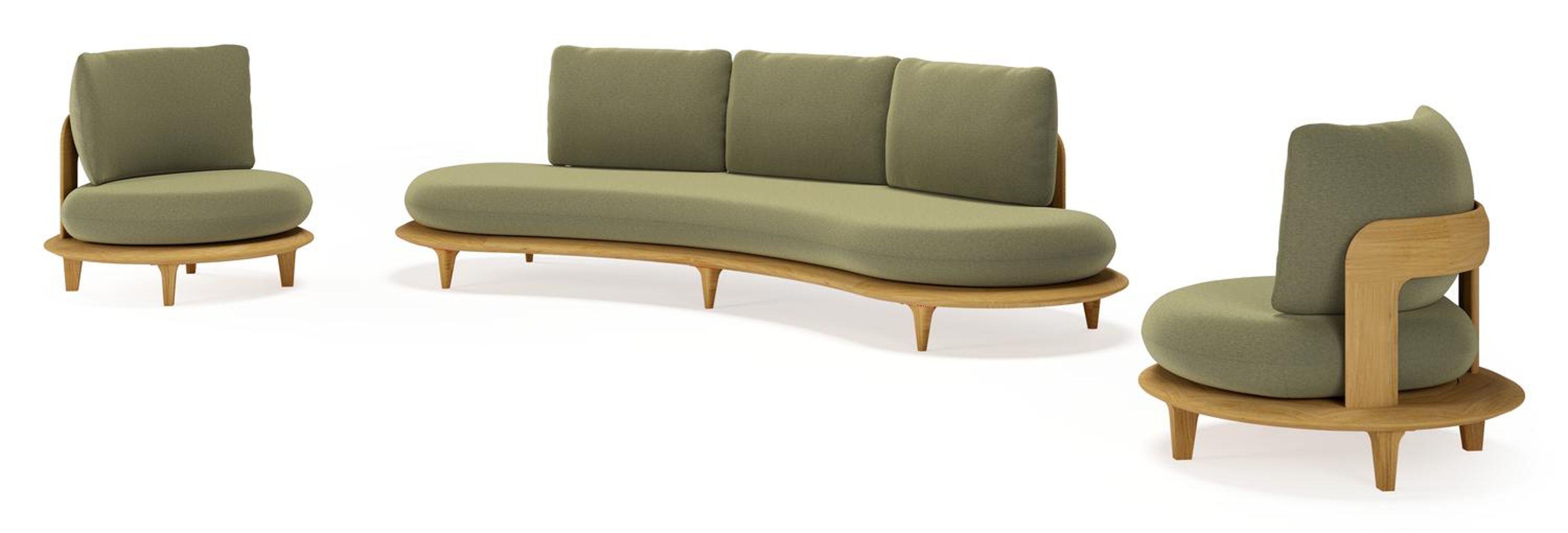 Salon de jardin Bomero en teck et coussins en all weather sunbrella® luxe heritage leaf