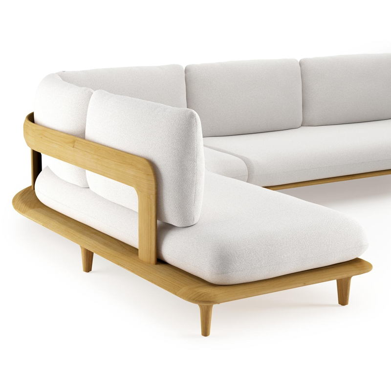 Salon de jardin d'angle Bomero en teck et coussins en all weather solica soul optik