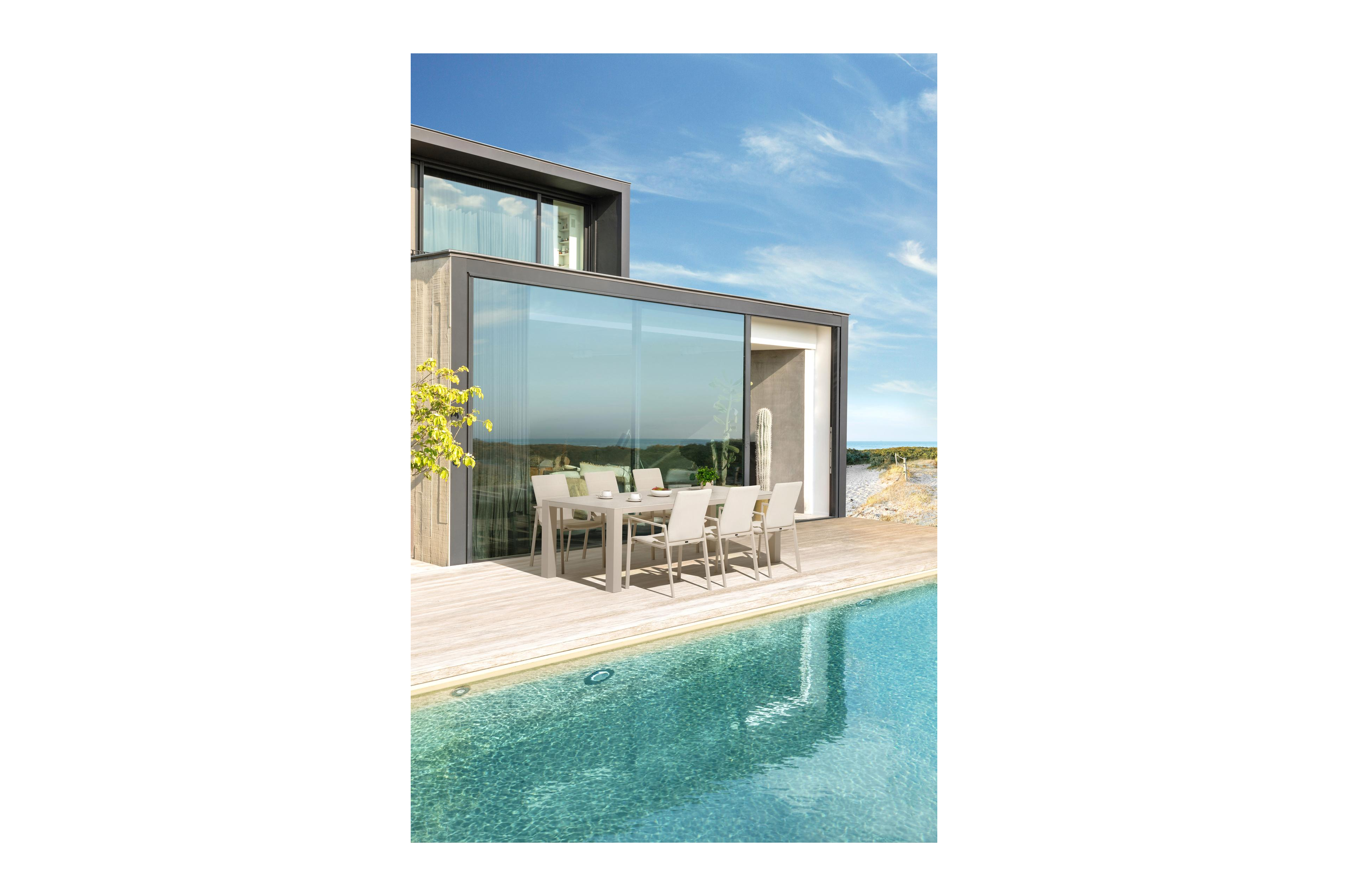 Nano tuintafel rechthoekig in beige aluminium en volkeramiek Shilin L 240 x B 100 x H 75 cm