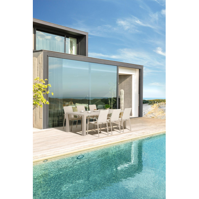 Table de jardin Nano rectangulaire en aluminium beige et céramique pleine Shilin Lg. 240 x Lrg. 100 x Haut. 75 cm