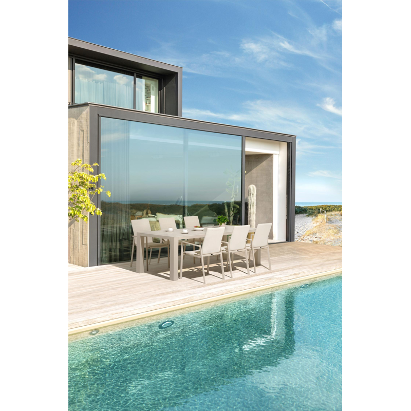 Table de jardin Nano rectangulaire en aluminium beige et céramique pleine Shilin Lg. 240 x Lrg. 100 x Haut. 75 cm