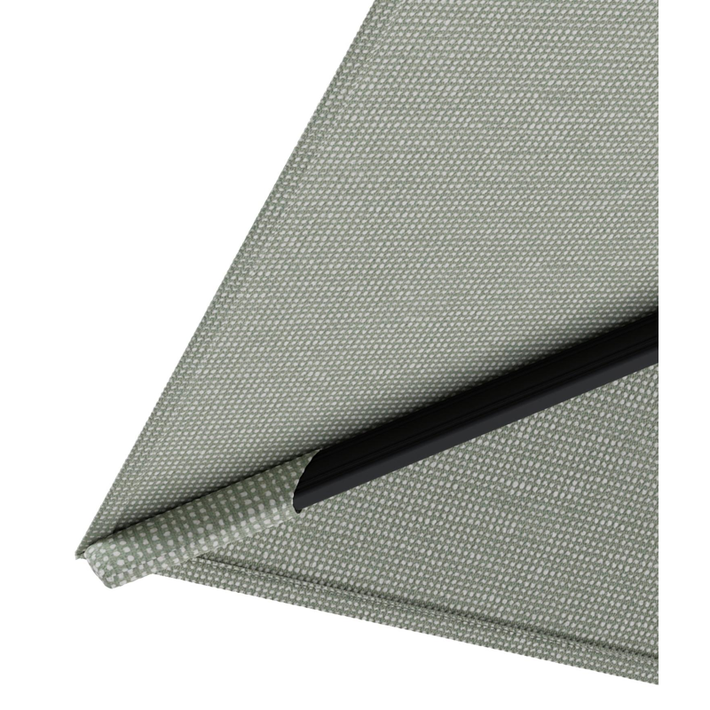 Rufina zweefparasol met tiltfunctie in zwart aluminium en Slow Spirea All Weather Sunbrella® Luxe parasoldoek - L1 400 x L2 300 cm met parasolvoet Minore 150 kg met wielen