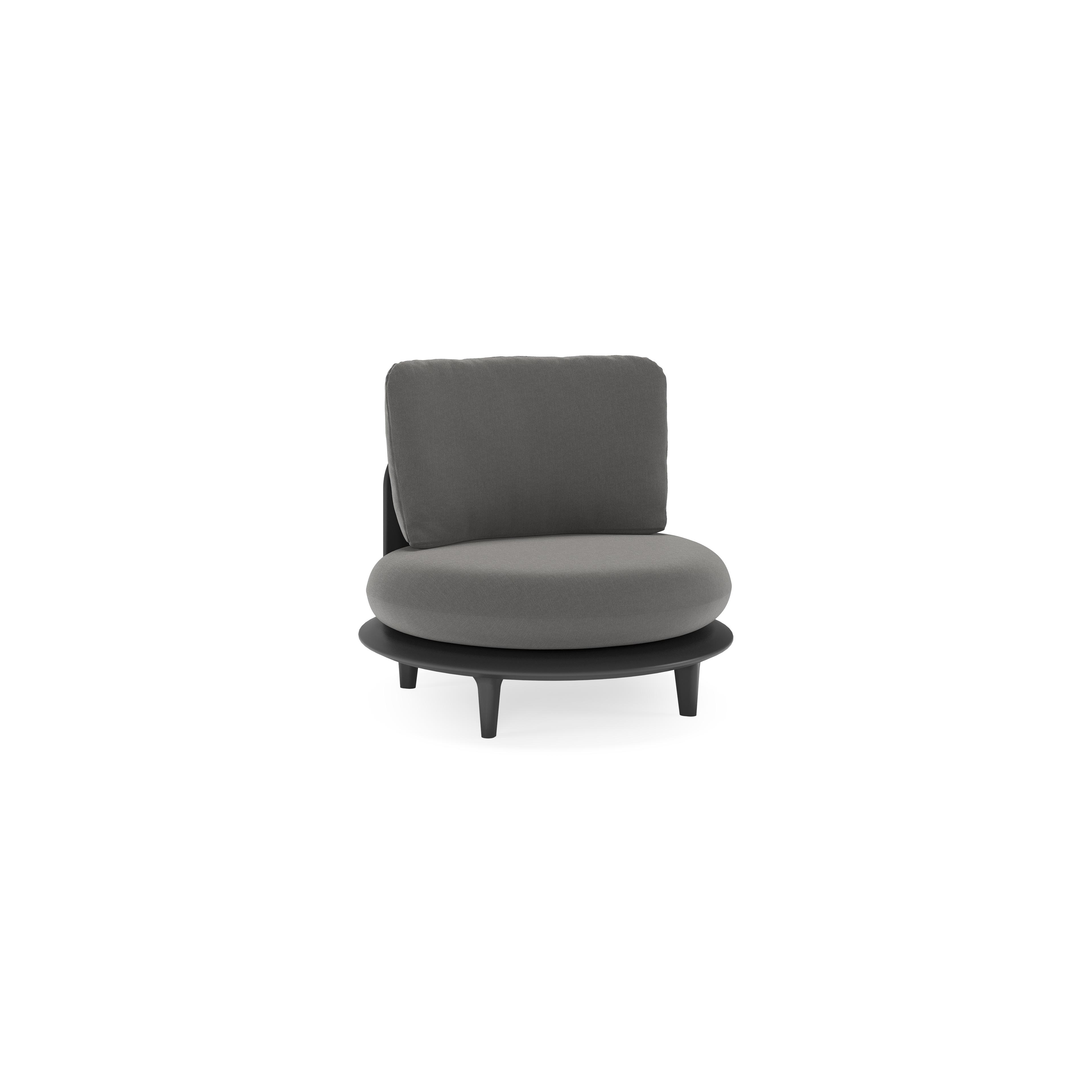 Fauteuil de jardin Bomero en aluminium noir et coussins en all weather sunbrella® luxe natte charcoal chine