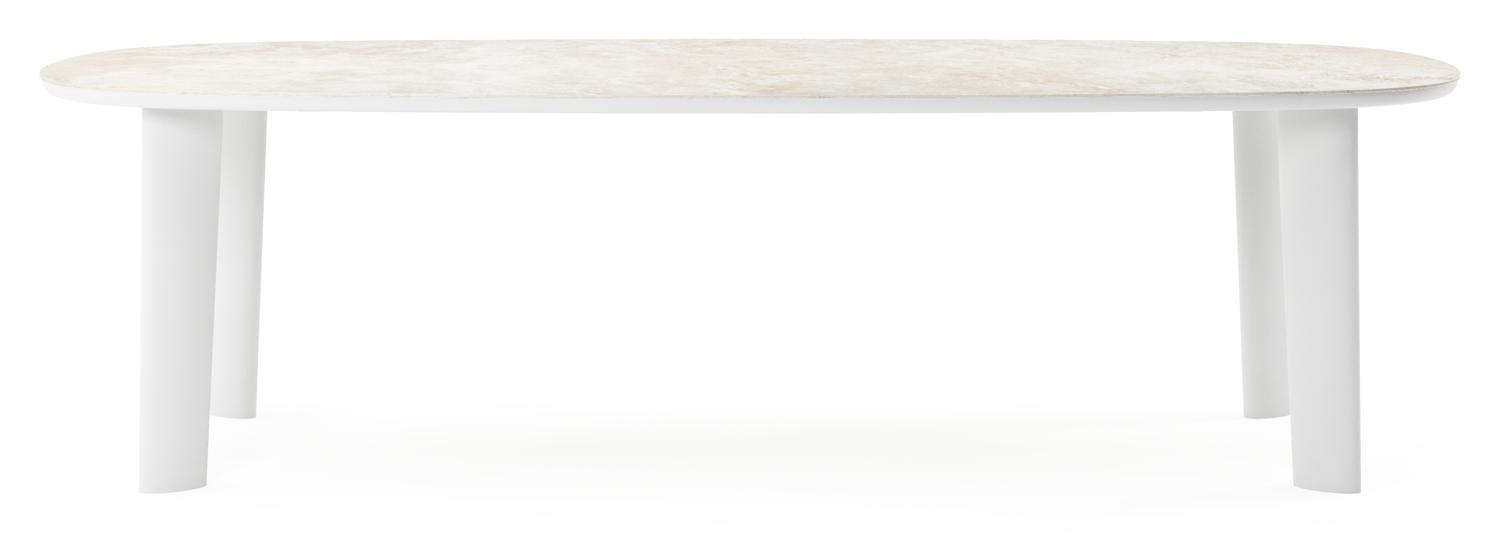 Table de jardin Amico bombo en aluminium blanc et céramique pleine Rapolano - Lg. 270 x Lrg. 125 x Haut. 73.5 cm
