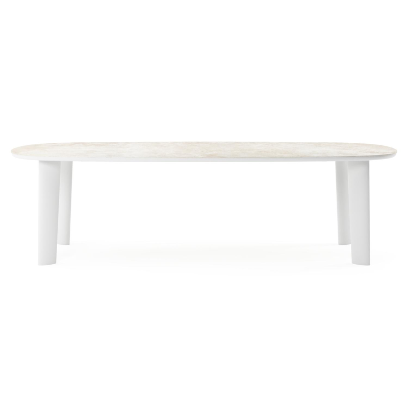 Table de jardin Amico bombo en aluminium blanc et céramique pleine Rapolano - Lg. 270 x Lrg. 125 x Haut. 73.5 cm