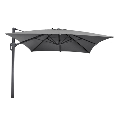 Parasol pendant Rufina en aluminium noir avec toile de parasol en all weather sunbrella® luxe solid flanelle grey - Larg1 400 x Larg2 300 cm (sans pied de parasol)