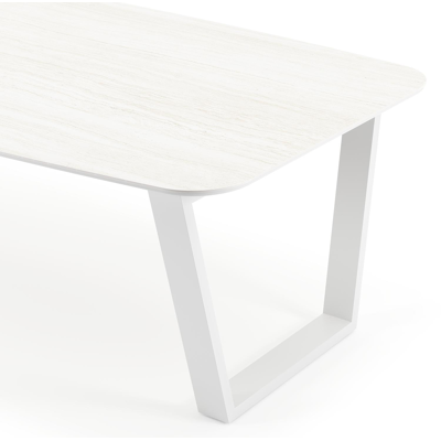 Pagino tuintafel bootvorm in wit aluminium en volkeramiek calista - L 255 x B 115 x H 73 cm