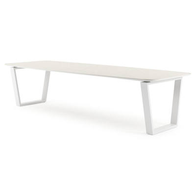 Pagino tuintafel in wit aluminium en volkeramiek shilin - L 315 x B 115 x H 74 cm