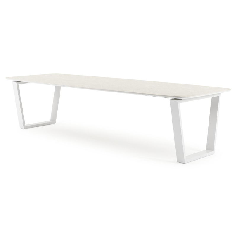 Table de jardin Pagino en aluminium blanc et céramique pleine shilin - Lg 315 x Larg. 115 x H 74 cm