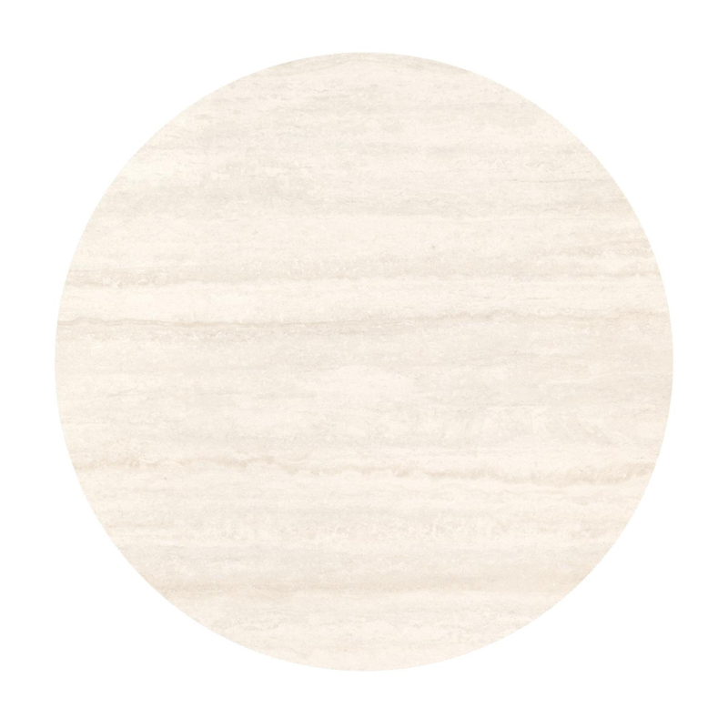 Table de jardin Fano ronde en aluminium noir et céramique pleine Travertino Bianco - Diam. 85 x Haut. 74 cm