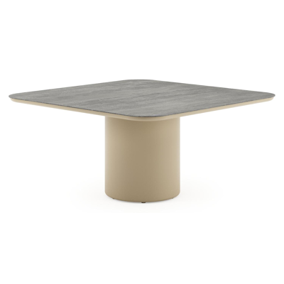 Amico tuintafel afgerond vierkant in beige aluminium en volkeramiek Aspen Grey - L 148 x B 148 x H 73.5 cm