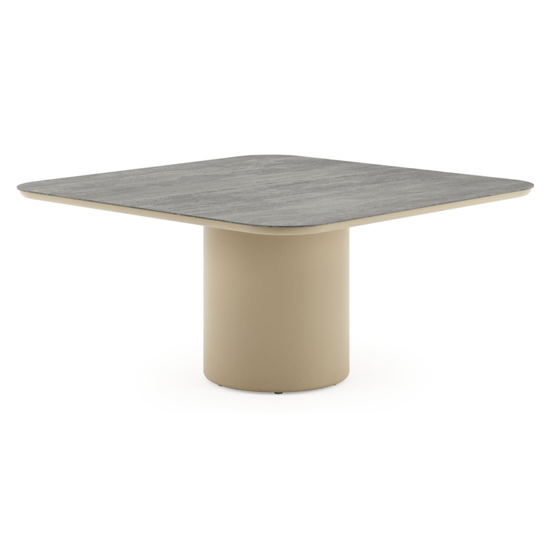 Amico tuintafel afgerond vierkant in beige aluminium en volkeramiek Aspen Grey - L 148 x B 148 x H 73.5 cm