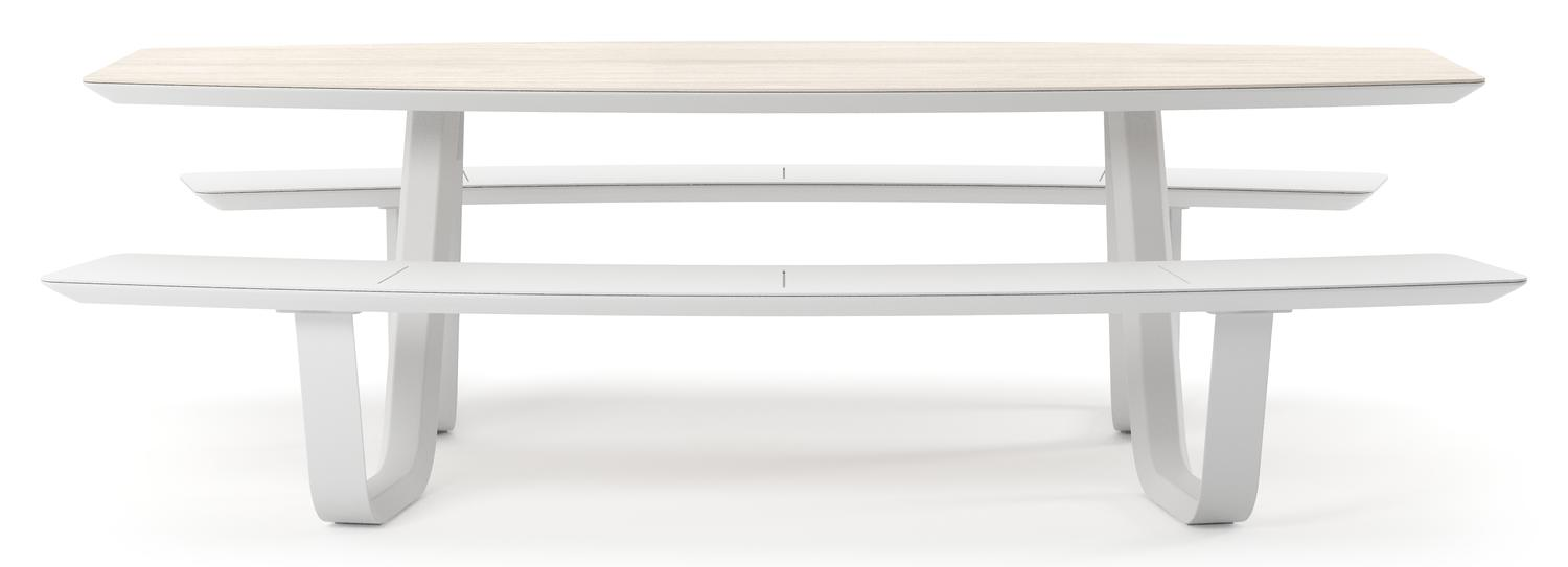 Forno picknicktafel bootvorm in wit aluminium en volkeramiek Travertino Bianco - L 240 x B 181 x H 72 cm