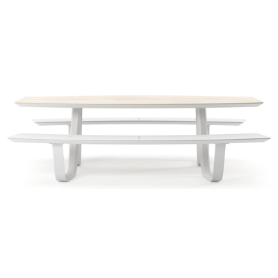 Forno picknicktafel bootvorm in wit aluminium en volkeramiek Travertino Bianco - L 240 x B 181 x H 72 cm