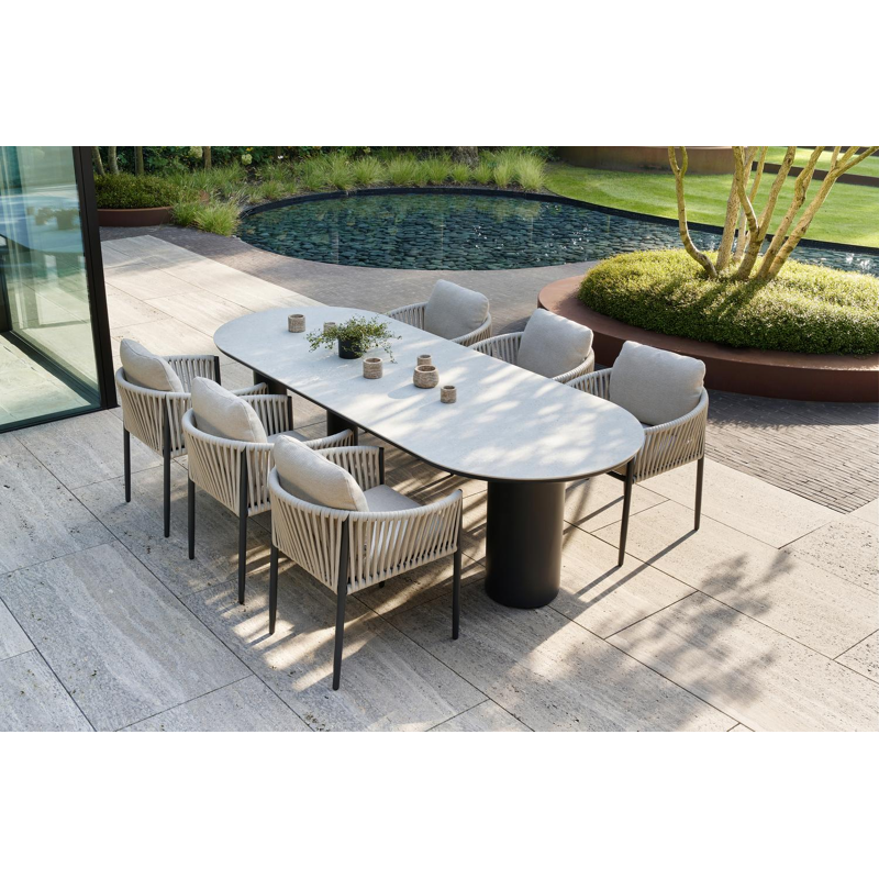 Table de jardin Organo ovale en aluminium noir et céramique pleine shilin - Lg. 260 x Lrg. 100 x Haut. 74 cm