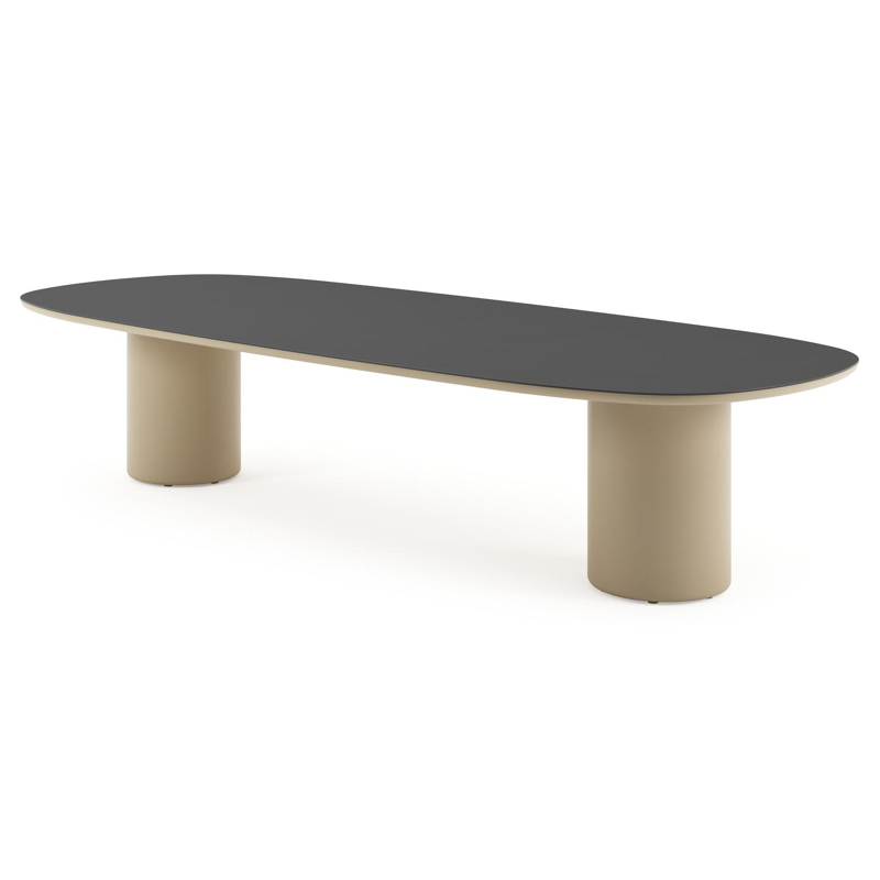 Table de jardin low dining Amico bombo en aluminium beige et céramique pleine Nero Black - Lg. 320 x Lrg. 130 x Haut. 61 cm