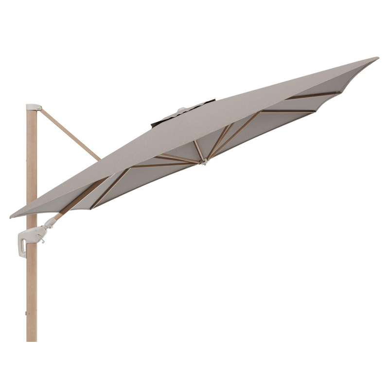 Parasol pendant Minore avec fonction tilt en aluminium aspect de bois et toile de parasol All Weather Solica Firenze Earth - Lg.1 350 x Lg.2 350 cm (sans pied de parasol