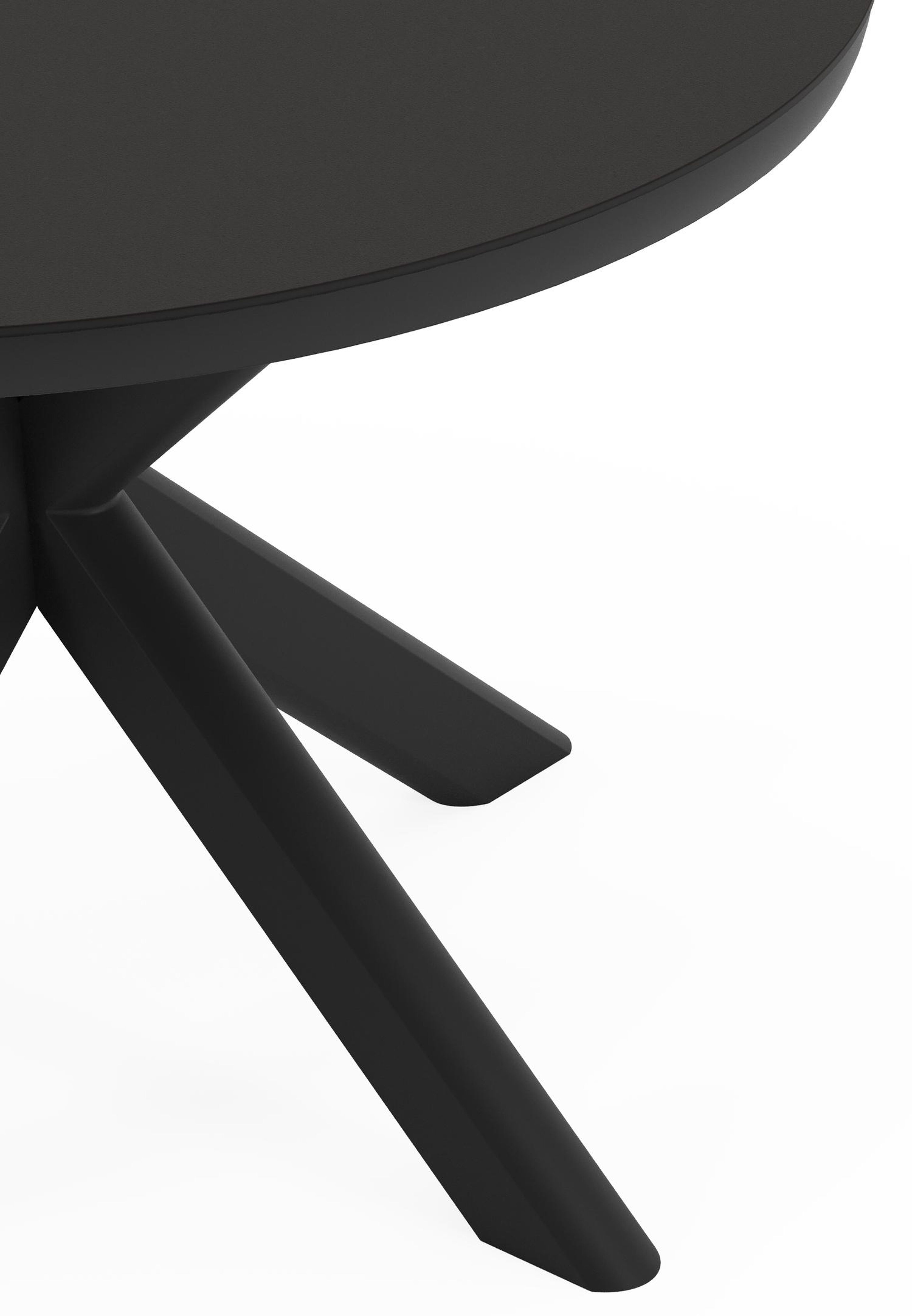 Pamplona ronde tuinset in zwart aluminium en sintered stone notte minerale met 4 Matera tuinstoelen