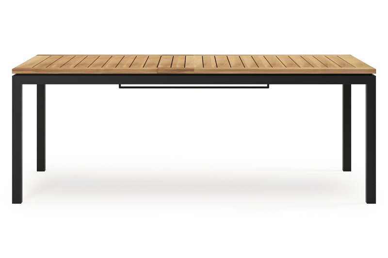 Amalfi tuinset met verlengbare tafel in zwart aluminium en teak tafelblad met 8 stapelbare Amalfi tuinstoelen