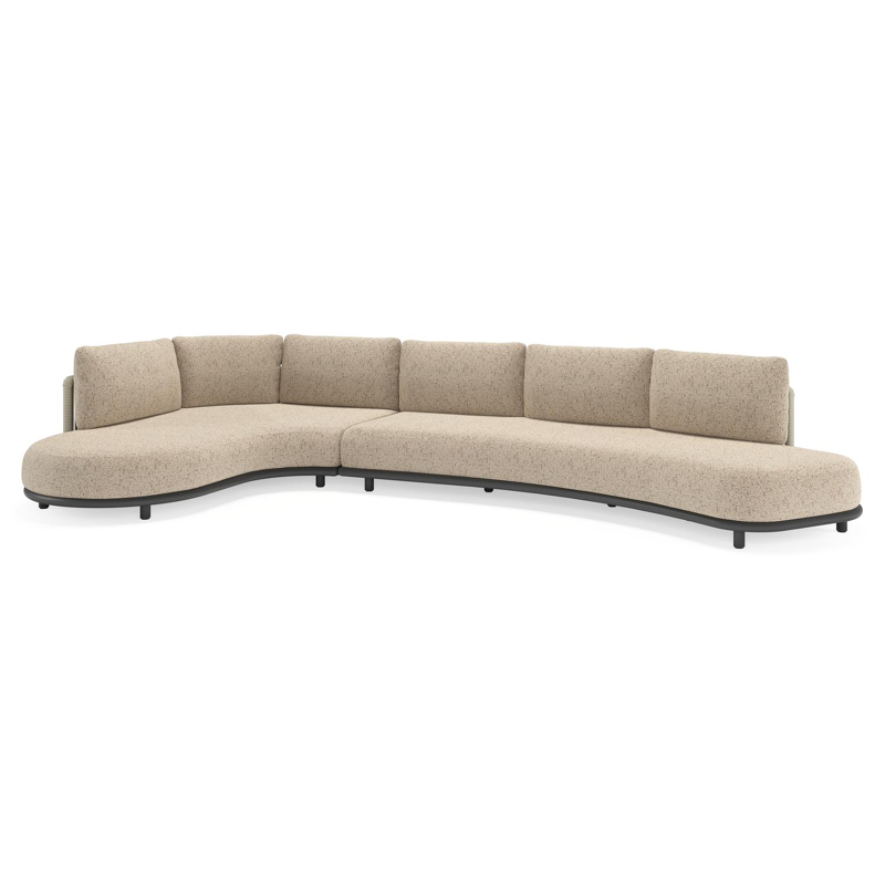 Salon de jardin d'angle Lomano en aluminium noir et corde luxe plate tissée verticalement beige et coussins en all weather cosytica Bora Jungle