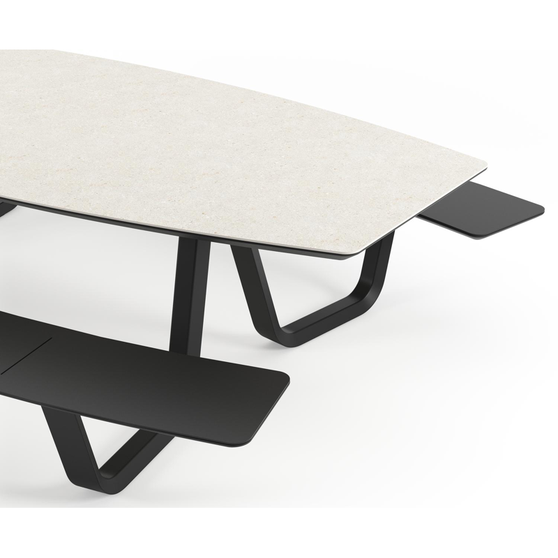 Table de pique-nique Forno forme de bateau en aluminium noir et céramique pleine - Lg.ong. 280 x - Lg. 280 x Lrg. 192 x Haut. 72 cm