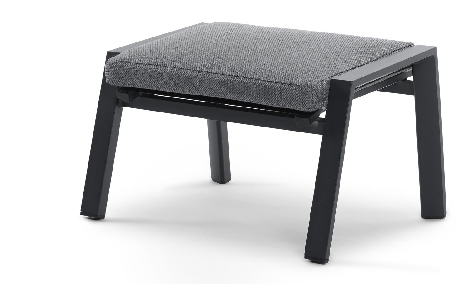 Pouf Prato en aluminium noir en avec coussin en weather+ softtouch gris