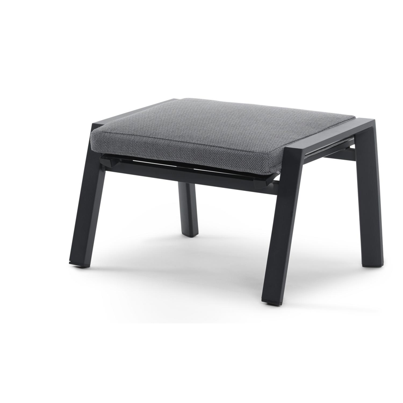 Salon de jardin Prato en aluminium noir avec coussins en weather+ textilène gris