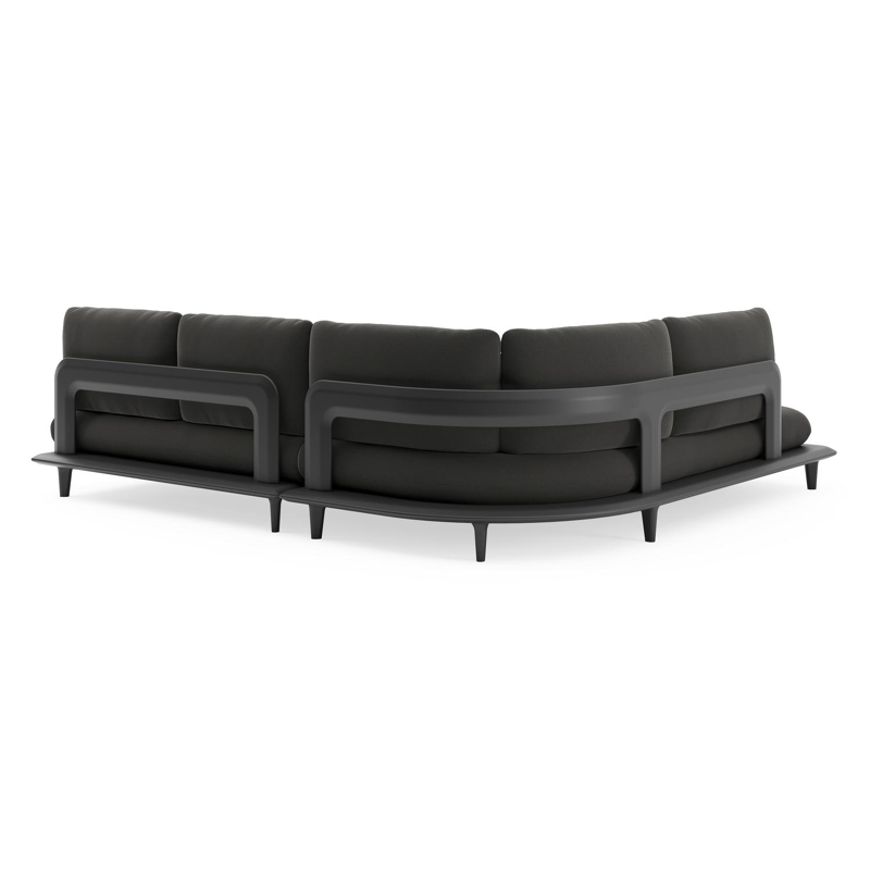 Salon de jardin d'angle Bomero en aluminium noir et coussins en all weather sunbrella® luxe natte sooty