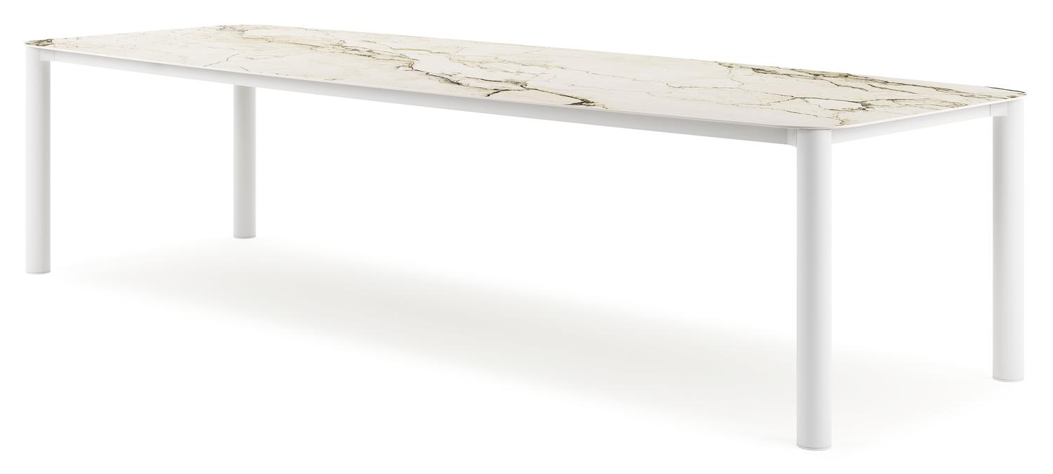 Orso tuintafel bootvorm in wit aluminium en volkeramiek colorado dunes - L 315 x B 115 x H 75 cm