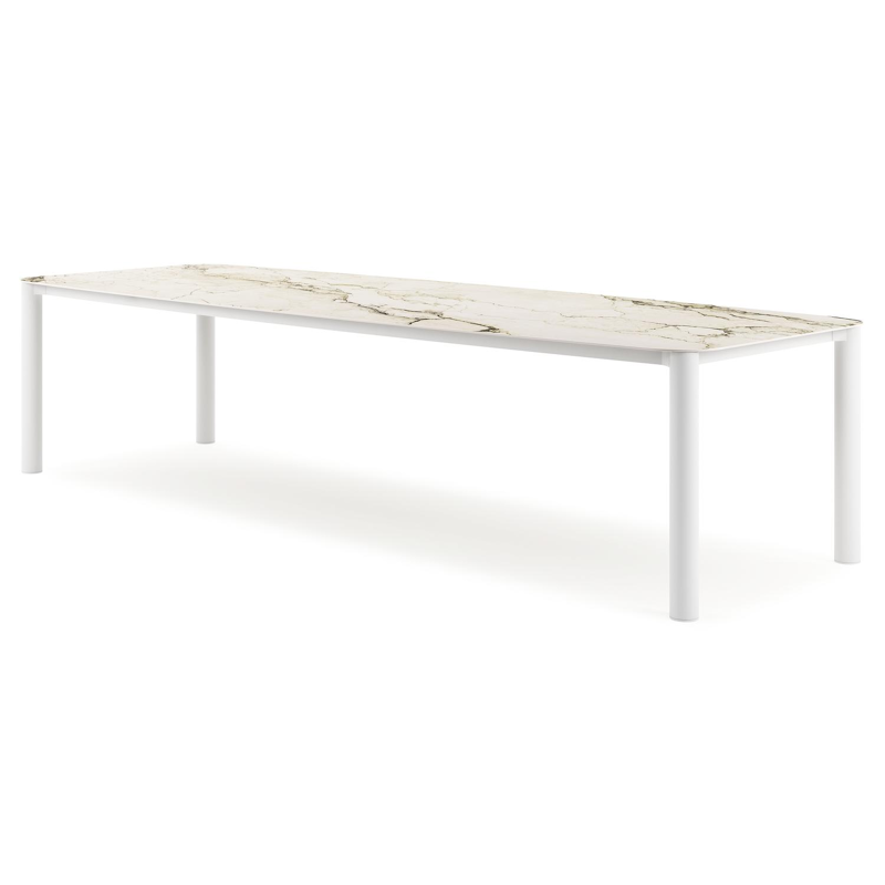 Orso tuintafel bootvorm in wit aluminium en volkeramiek colorado dunes - L 315 x B 115 x H 75 cm