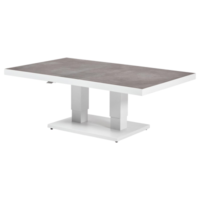 Pop-up loungetafel in wit aluminium en grijs volkeramiek - L 140 x B 85 x H 72 cm