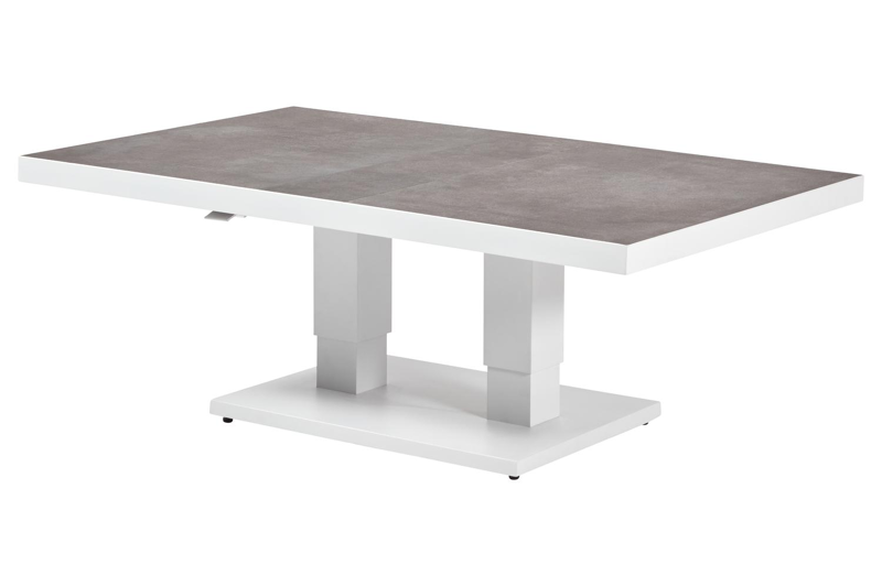 Pop-up loungetafel in wit aluminium en grijs volkeramiek - L 140 x B 85 x H 72 cm