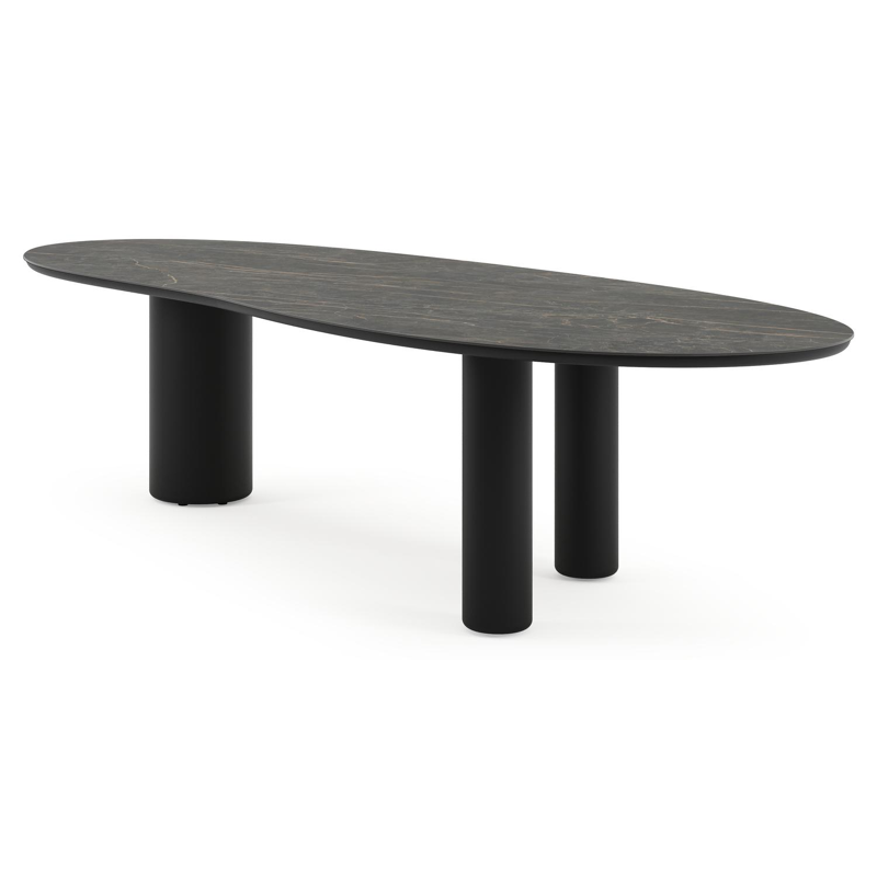 Table de jardin Amico organique en aluminium noir et céramique pleine Black Obsession - Lg. 320 x Lrg. 120 x Haut. 73.5 cm