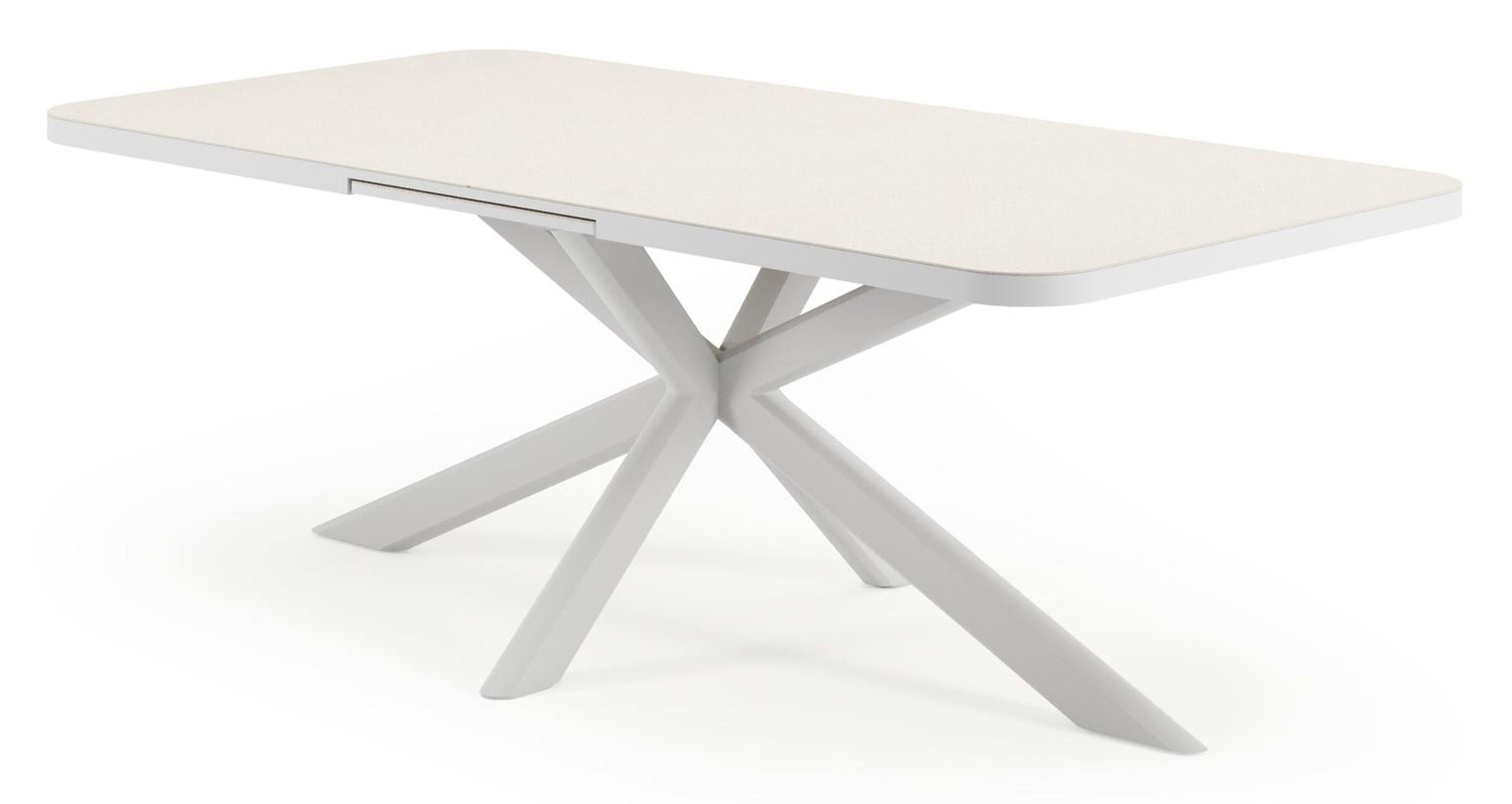 Estella verlengbare tuinset rechthoekig in wit aluminium en sintered stone Crema minerale met 10 Matera tuinstoelen