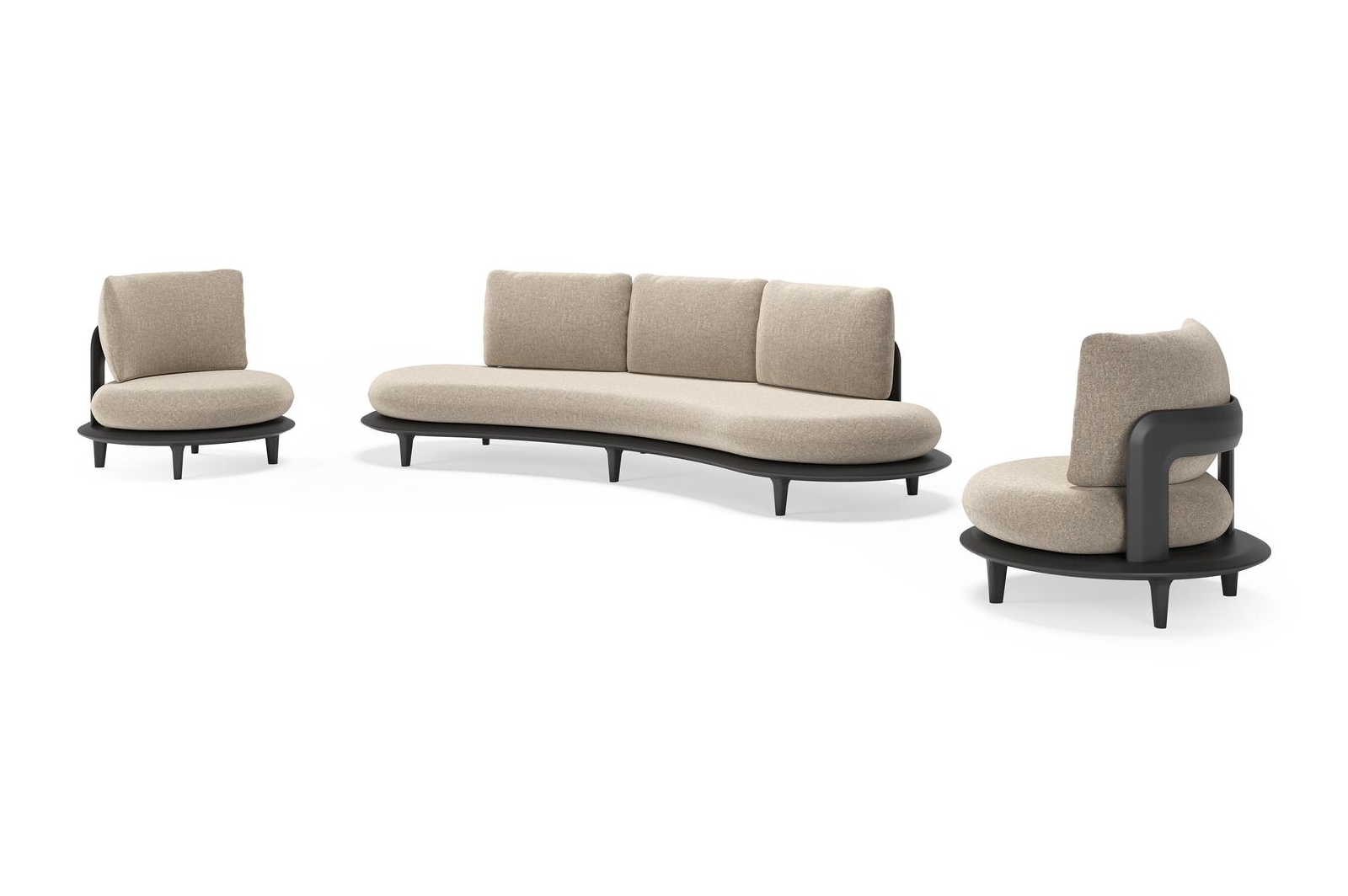 Bomero loungeset in zwart aluminium met chartres pewter all weather sunbrella® luxe kussen