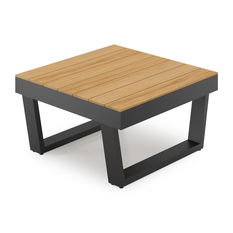 Modica loungetafel in zwart aluminium en teak - L 72 x B 72 x H 38 cm