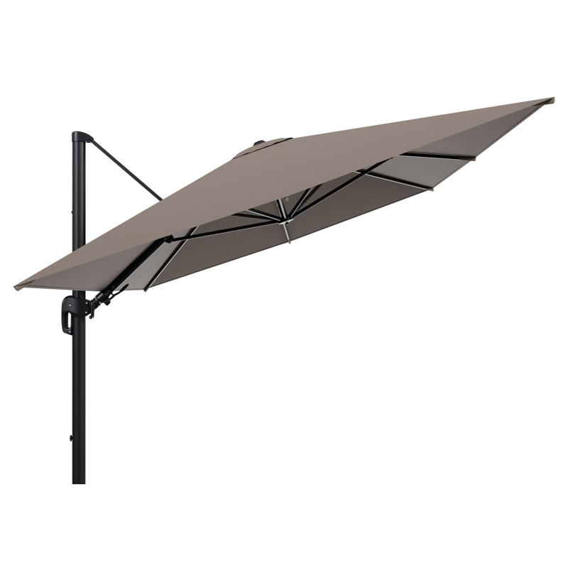 Rufina zweefparasol tiltfunctie in zwart aluminium en parasoldoek in All Weather Sunbrella® Luxe Natte Heather Grey - L1 400 x L2 300 cm (zonder voet) (zonder voet)