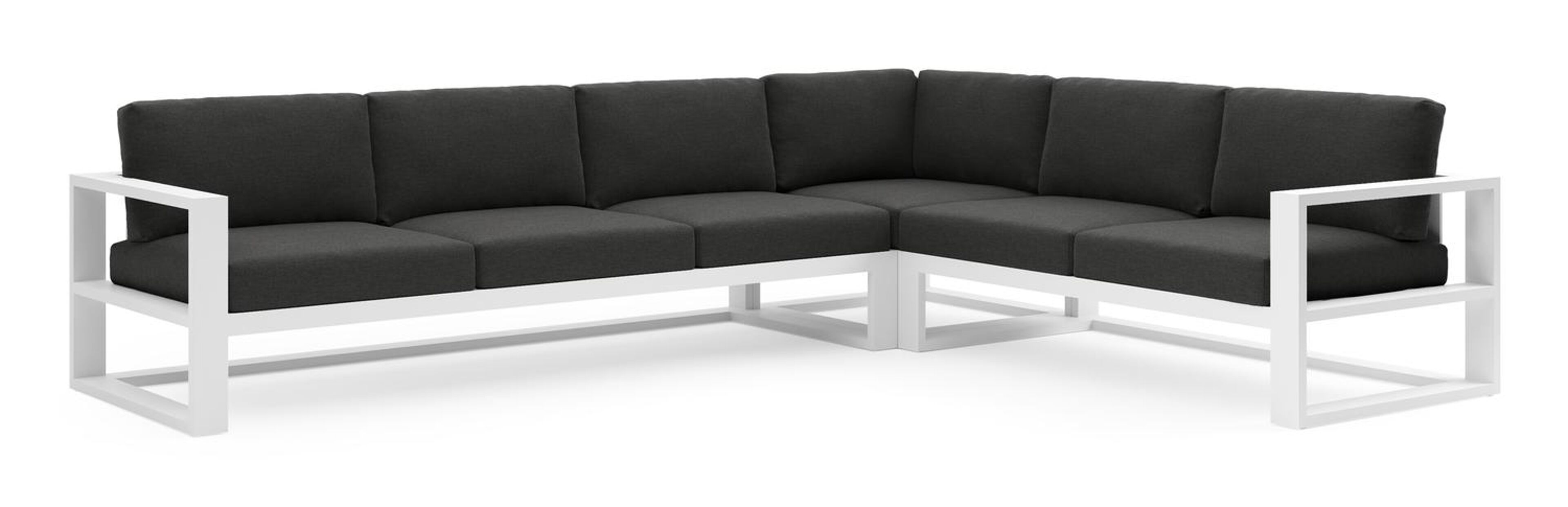 Verato loungehoek in wit aluminium met chartres sooty all weather sunbrella® luxe kussen