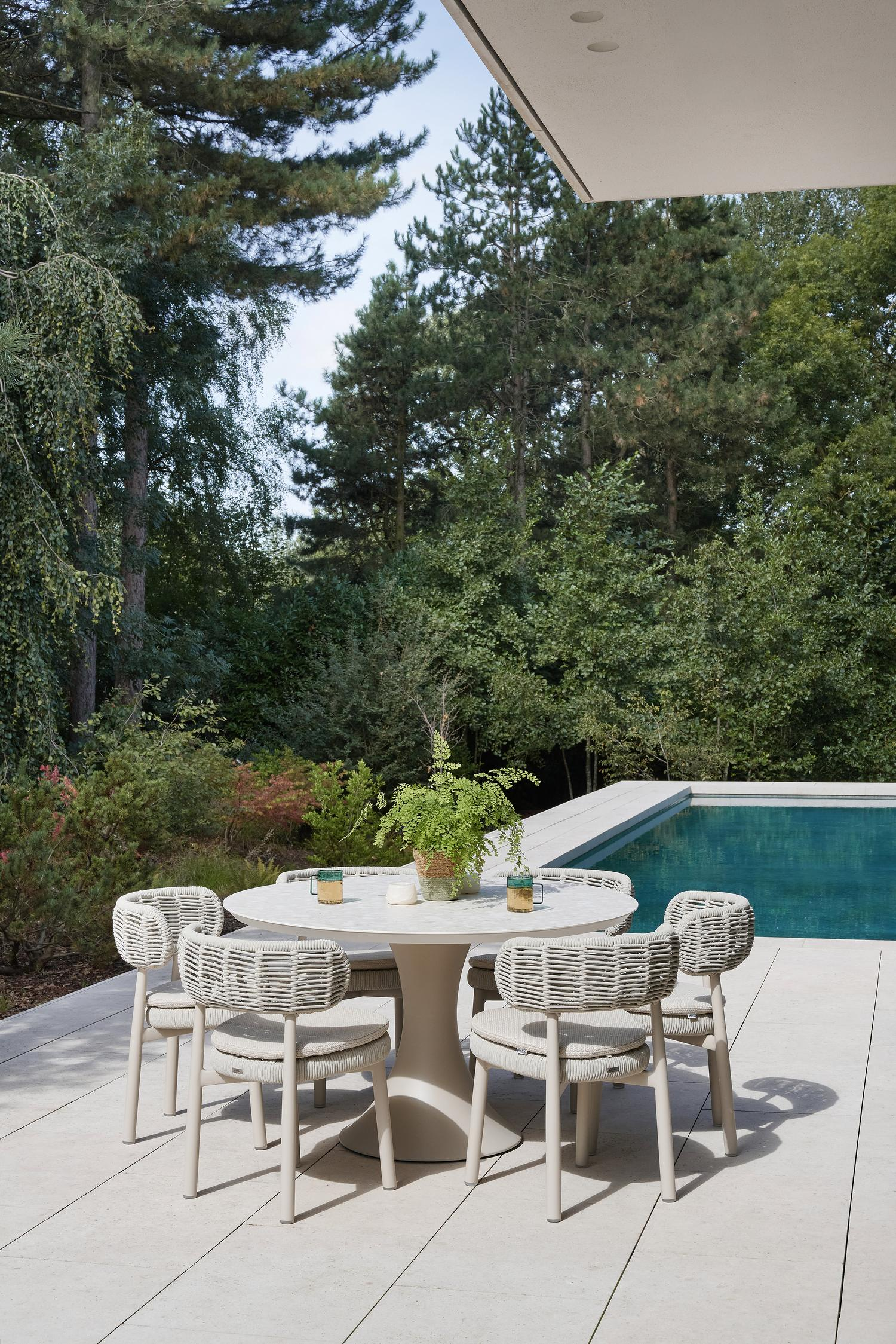 Fano tuintafel rond in beige aluminium en volkeramiek Retrostone Dia. 130 cm