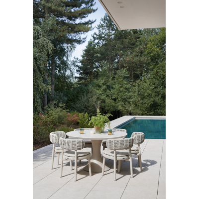 Table de jardin Fano ronde en aluminium beige et céramique pleine Retrostone - Diam. 130 cm