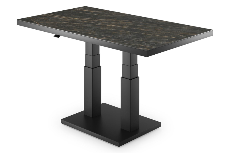 Cirello Pop up loungetafel in zwart aluminium en zwart volkeramiek - L 140 x B 80 x H 71,6 cm