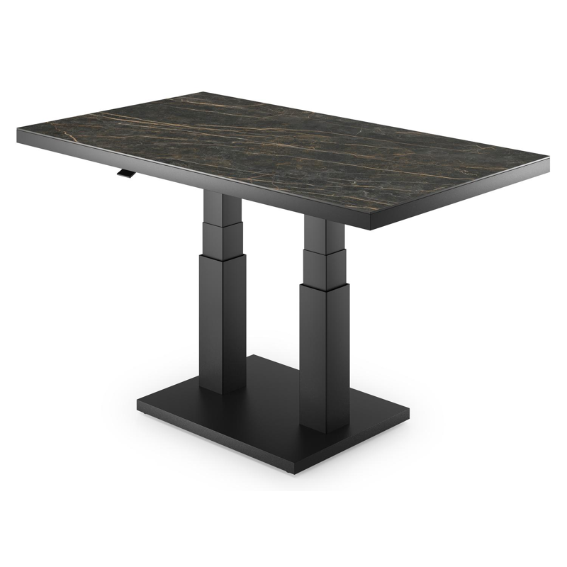 Cirello Pop up loungetafel in zwart aluminium en zwart volkeramiek - L 140 x B 80 x H 71,6 cm