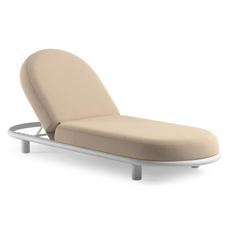 Lomano verstelbaar ligbed in wit aluminium met heritage papyrus all weather sunbrella® luxe