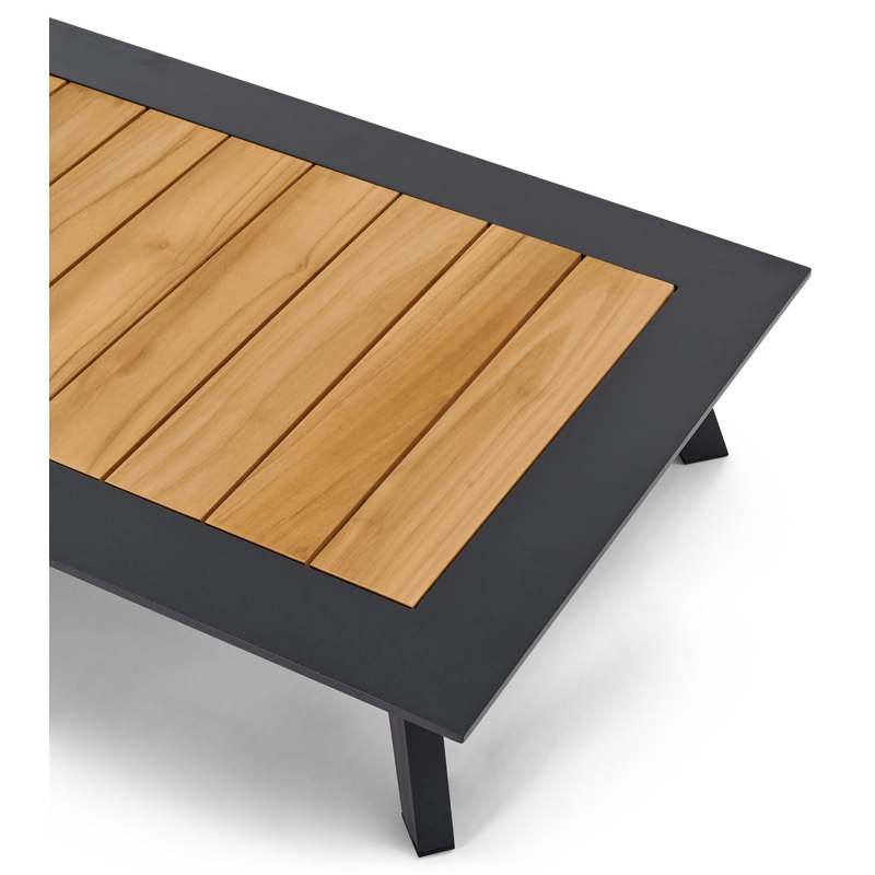 Puglia loungetafel in zwart aluminium en teak - L 144 x B 72 x H 22 cm