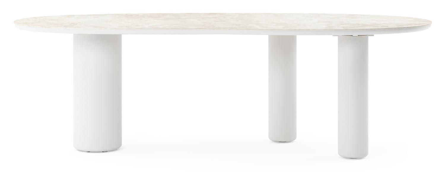 Table de jardin Amico organique en aluminium blanc et céramique pleine Rapolano - Lg. 240 x Lrg. 110 x Haut. 73.5 cm